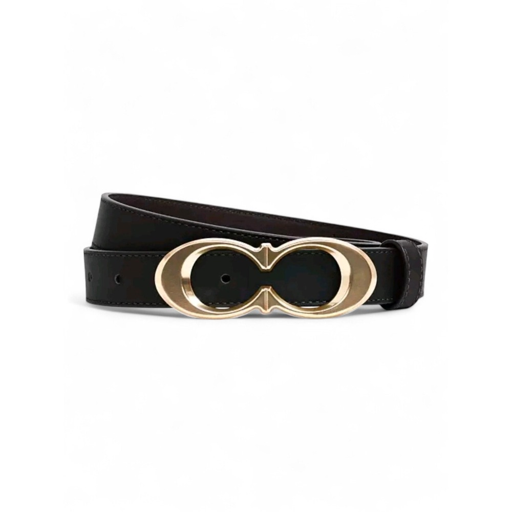 Coach Signature Buckle Belt Black Leather‎ Gold Hardware CG725 XS Womens ☆